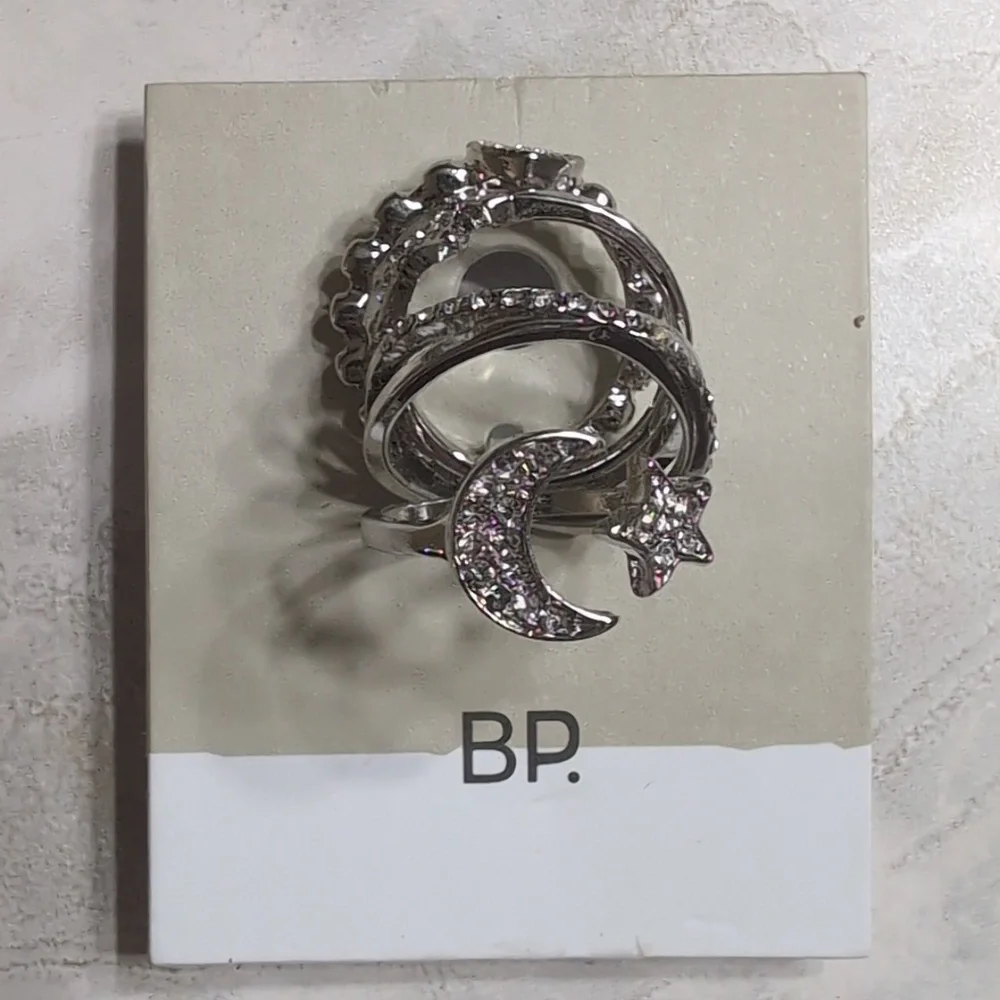 BP Nordstrom Sparkly Silver Heart and Star Ring Set Size 7